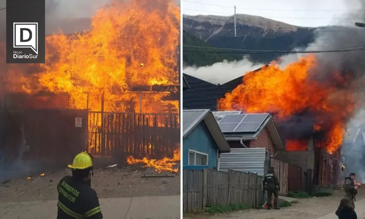 Incendio arrasa vivienda en el alto de Coyhaique y pone en riesgo vecindario